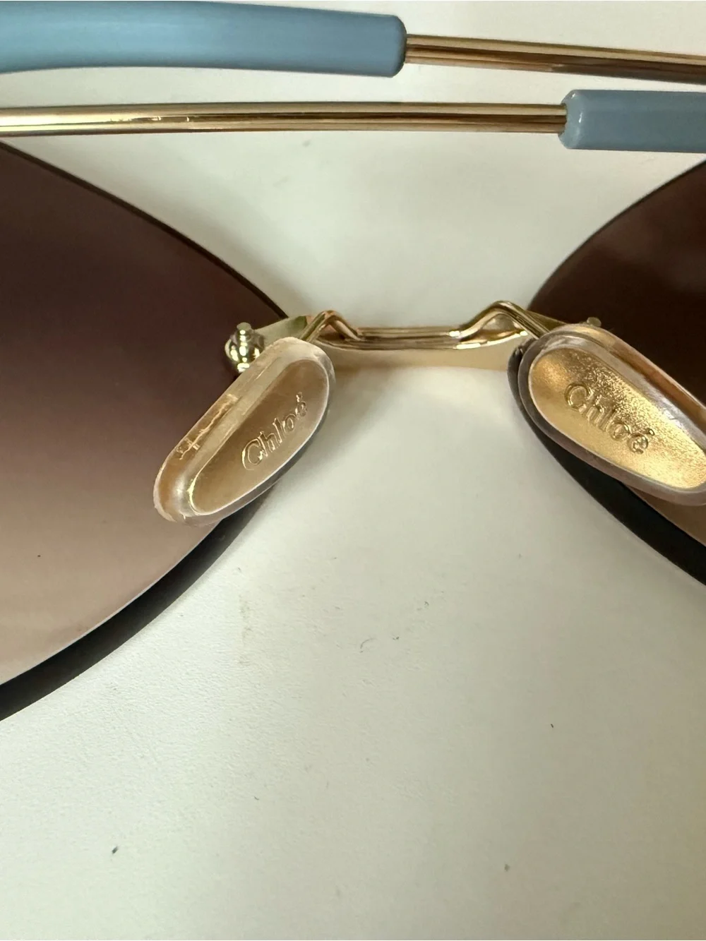 Chloe Gradient Brown Rimless Butterfly Sunglasses with Gold Bridge